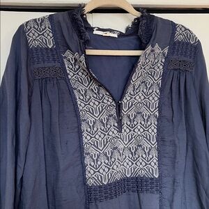 Anthropologie Embroidered Blouse Blue - Burning Torch brand